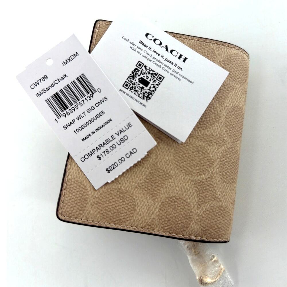Coach Women's Sand & Chalk Signature Canvas Logo Snap Wallet - Picture 7 of 10